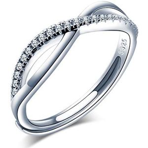 Elegante open ring van 925 sterling zilver met ingelegd zirkonia-oneindigheidssymbool, verlovingsring, trouwring, verstelbare maat, kerstcadeau, verjaardag, zilver, zirkonia, Zilver Stof