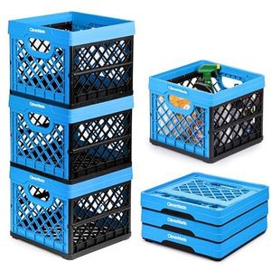 CleverMade Clevercrates Set van 3 opvouwbare kisten, Neptunus blauw, 25 l, stapelbare opbergbakken met een inhoud van 22,7 kg per bak, van robuust kunststof, opvouwbaar voor veelzijdig gebruik
