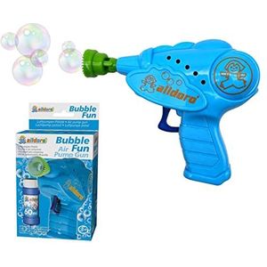 alldoro 60624 Fun bellenblaaspistool met bellenvloeistof, 60 ml, voor kinderen vanaf 3 jaar, blauw/groen, 13,9 x 11,2 x 4 cm