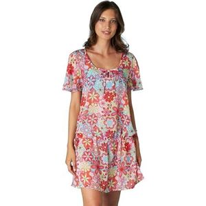 LOVABLE Caftano encolure ronde pour femme, Bleu imprimé floral, L