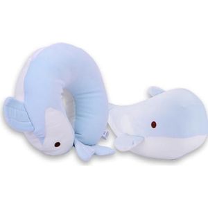 #sbabam Travel Pets, reiskussen voor kinderen, 2-in-1 donsvorm, van maxi-pluche verandert in een nekkussen om te slapen, pluche walvishond, te gebruiken als vliegtuigkussen en