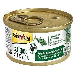 GimCat Superfood ShinyCat Duo Tonijn courgette - kattenvoer van sappig net zonder suiker voor volwassen katten - 24 blikjes (24-70 g)