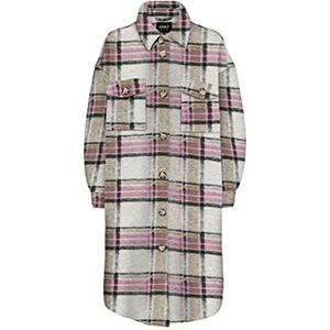 ONLY ONLANDREA X-Long Shacket CC OTW jas, rook hout/ruit: roze gemêleerd + zwart, L dames, Rook hout/ruit: roze gemêleerd + zwart