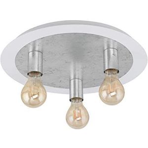 EGLO LED plafondlamp Passano, 3-lichts plafondlamp vintage, retro, woonkamerlamp van metaal in wit, zilver, slaapkamerlamp, hallamp plafond met E27-fitting, Ø 45 cm