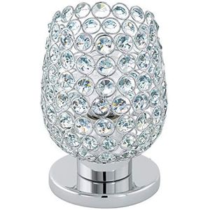 EGLO Bonares 1 Tafellamp, 1-lichts, modern, elegante tafellamp van staal en kristal in chroomkleur/transparant, voor eettafel en woonkamer, lamp met schakelaar, E27-fitting