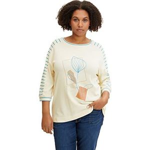 TOM TAILOR Dames T-shirt grande taille avec imprimé 1034700, 28130 - Soft Buttercream, 46 Grande taille