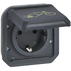 LEGRAND, Plexo Nieuw gebruik, veiligheidscontactdoos voor het opladen van elektrische voertuigen, 16 A - 250 V, inbouw, verhoogde aanraakbeveiliging, rijsymbool, IP 44 - IK 08, kleur: antraciet,