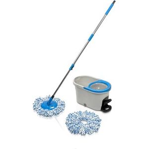 Addis Dubbele actie microvezel mop en emmer set met reservedweilkop, turbo-mop met dubbele werking voor het reinigen van vloeren, dweilset, emmer en dweilkop