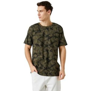 Koton Psychedelisch bedrukt T-shirt voor heren, ronde hals, korte mouwen, slim fit, Groen ontwerp (01a)