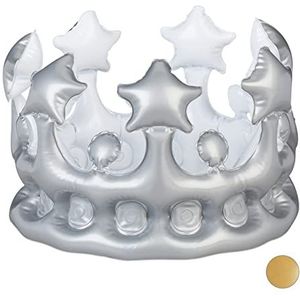 Relaxdays 10024254_55 opblaasbare kroon, kostuum accessoire, carnaval, fancy dress, prinses, koning, verjaardag, diff. Kleuren, BPA-vrij PVC, zilver, 16 x 21 cm