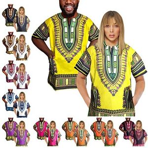 Adalex Global Dashiki Traditioneel Afrikaans hemd, tribal festival, hippie, heren dames heren korte mouwen, Afrikaanse stijl + cadeau voor Nosemas, Geel/Groen
