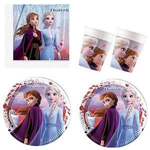 Procos 10210594 S Disney Frozen partyset 2, 52 stuks, 16 borden, 16 bekers, 20 servetten, wegwerpservies, feestservies, tafeldecoratie