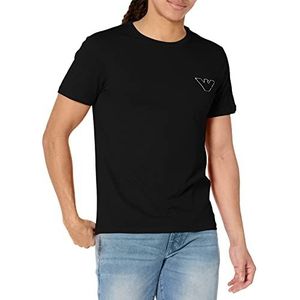 Portfolio Emporio Armani T-shirt met ronde hals van badstof, adelaar, zwart, L, zwart.