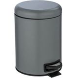 Wenko Leman pedaalemmer, grijs, 5 liter, afvalemmer voor de badkamer, kleine vuilnisemmer met geïntegreerde vuilniszakhouder, van gelakt staal, 21 x 24 x 28 cm