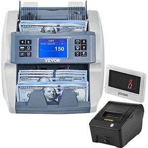 VEVOR Geldteller, meervoudig, UV-MG MT IR, telmachine, geldteller, snelheid: > 800 stuks/min, teller en valse gelddetector, printer, foutherkenning, bank, service
