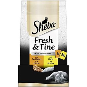 Sheba Fresh & Fine in gelei - natvoer voor katten - kip en kalkoen - voor dagelijks wisselen in een klein portiezakje - 36 x 50 g