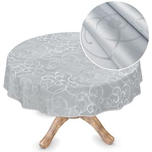 ANRO Afwasbaar tafelzeil - Rond - Damast zilver - Gemakkelijk te reinigen - 150 cm