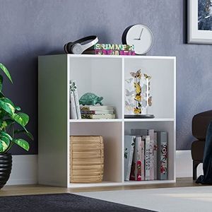 Vida Designs Durham boekenkast voor woonkamer, kantoor, thuis, 4 dobbelstenen, wit