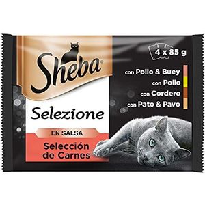 Sheba - Selectie, natvoer voor katten, vlees in saus, multipack (13 x 4 zakjes van 85 g)