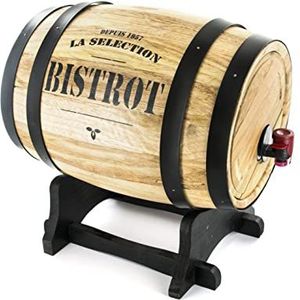 Totally Addict KV7166 drinkfontein dispenser met kraan, wijnvat, hout en metaal, beige en grijs of zwart of rood, H27, 21 x 26 cm