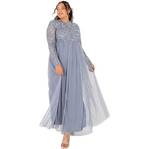 Maya Deluxe Taupe Blush Korte mouw Stripe Bridesmaid Maxi Jurk voor dames, Poeder Blauw