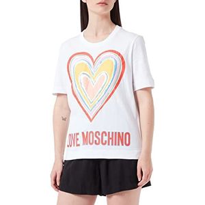 Love Moschino Dames Regular Fit in Cotton Jersey met Maxi Multicolor Heart T-Shirt, Optisch wit.