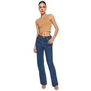 TRENDYOL Trendyol Jeans 90 voor heren, hoge taille, jeans, dames, 1 stuk, Blauw