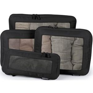 Aerotrunk Set van 4 compressieverpakkingskubussen voor koffers - Compressiebagage-organizer met dubbele ritssluiting - wasbare reisverpakkingskubussen (4 stuks, zwart)