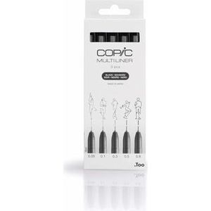 Copic Multiliner Set van 5 pennen met fijne punt, zwart, kunst, kleuren, design, anime, professioneel, beginners, kleuren en kunst