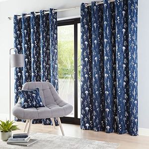 Enhanced Living Bloem, kant-en-klaar gordijn, bloemenprint, metaal, thermisch, verduisterend, geluidsreductie, energiebesparend, met oogjes (marineblauw/blauw, breedte - 229 cm x