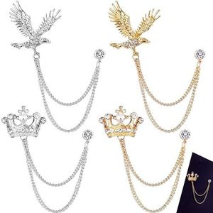 4 stuks broche, reversspeldjes, ketting, kroon, broche, kostuum, broches, blouseclips, clip, kettingpinnen, kledingbroches, voor mannen, vrouwen, vaderdagcadeau, goud, zilver, metaal, Metaal