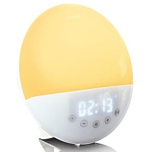 Lenco CRW-110 Lichtwekker met zonsopgangfunctie, 7 kleuren, 30 lichtintensiteiten bestuurd door Amazon Alexa Smartlife App, twee alarmen, wit