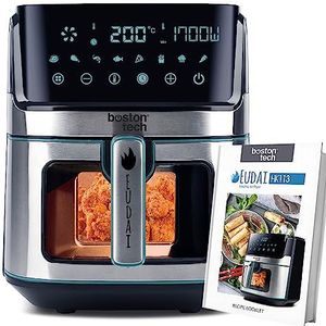 EUDAI Olievrije friteuse 6,5 l, airfryer met venster, 8 programma's, led-display, touch-bediening, instelbare temperatuur, anti-aanbaklaag, timer, 1700 W, inclusief roestvrij staal.