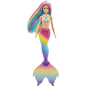 Barbie - Barbie Dreamtopia – magische zeemeermin regenboog – pop met details die van kleur veranderen – diadeem en korset – cadeau vanaf 3 jaar, GTF89, meerkleurig