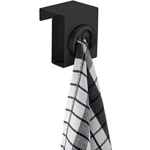 WENKO Push-deurhaak mat handdoekhouder met push-& pull-functie om op te hangen aan laden of keukenkastdeuren, gelakt roestvrij staal, 5 x 6 x 4 cm, zwart