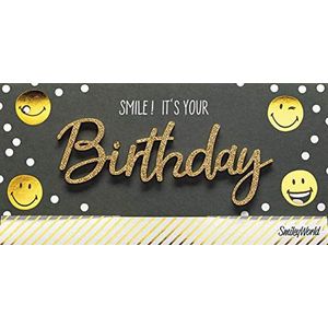 Verjaardagskaart Lettering Surprise Smiley - Smile! It's your birthday - 11 x 22 cm