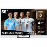 Hisense 55U7Q Téléviseur 55 "", 4K Mini LED ULED, Smart TV, moteur Hi-View AI Engine, 144 Hz Game Mode Pro, FreeSync Premium, intégré dans un caisson de basses intégré, Dolby Vision IQ Atmos, Airplay