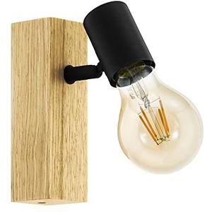 Eglo Townshend 3 wandlamp 1-lamp vintage industrieel design retro lamp van staal en hout Kleur: zwart bruin sokkel: E27