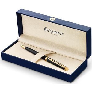 Waterman Hemisfeer Luxe balpen - glanzend zwart met fijne gouden attributen 23K - medium punt - blauwe inkt - geschenkdoos