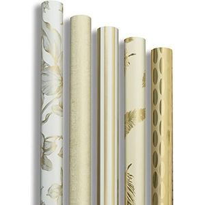 Clairefontaine 211846AMZC Cadeaupapier, 10 rollen, premium papier, 80 g, afmetingen: 2 x 0,70 m, motief: goud, glanzend, geometrisch, veren, bloemen - geschenkverpakking