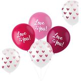 Folat 24885 Lot de 6 ballons décoratifs romantiques « Love You » en latex à l'hélium pour mariage, Saint-Valentin ou fête des mères, rose, 33 cm