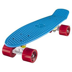 Ridge Skateboard 55 cm Mini Cruiser Style Retro: Ltd Oksel Edition, compleet gemonteerd en blauw-wit-rood, 56 cm