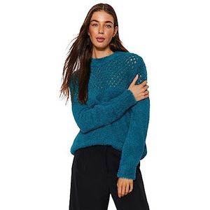 Trendyol Pull basique en tricot à col rond pour femme, Huile, M