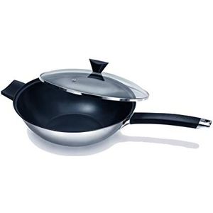 Ken Hom Wok KH432022 Wokset van roestvrij staal, 32 cm, geschikt voor inductiekookplaten en fenolgreep