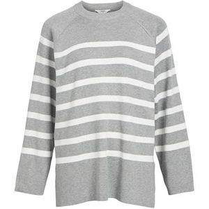 Object Objester Ls Knit Top Noos Sweater voor dames, Lichtgrijs gemêleerd/strepen: Cloud Danser