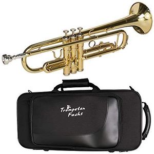 CASCHA Trumpet Fox Bb Trompet voor beginners en gevorderden met accessoires, mondstuk, reinigingsdoek en etui, goudkleurig
