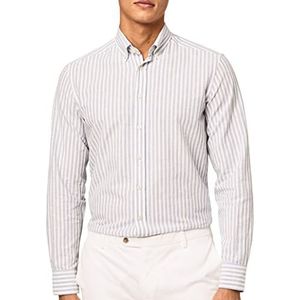 Hackett London Heren overhemd Melange strepen wit blauw XXL, Wit/Blauw