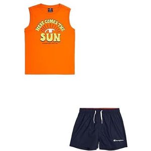 Champion Legacy Back To The Beach B - Graphic Crewneck Tank & Wr Complete Shorts voor Jongens (1 stuk), Oranje/Marineblauw