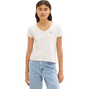 TOM TAILOR Denim T-shirt imprimé pour femme, 10348 - Gardenia White, XS