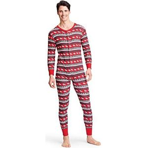 Hatley Fair Isle Bear & Moose Family Union Suits Rompertje voor dames, Rood (Adult Union Suit - Moose Fair Isle 600)